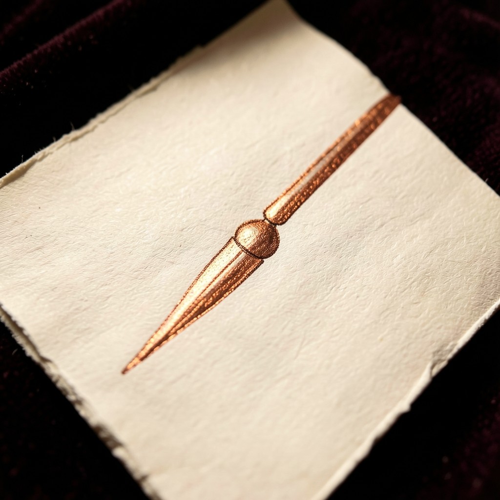 Close view of a hand-drawn candlestick with a long wick in copper ink